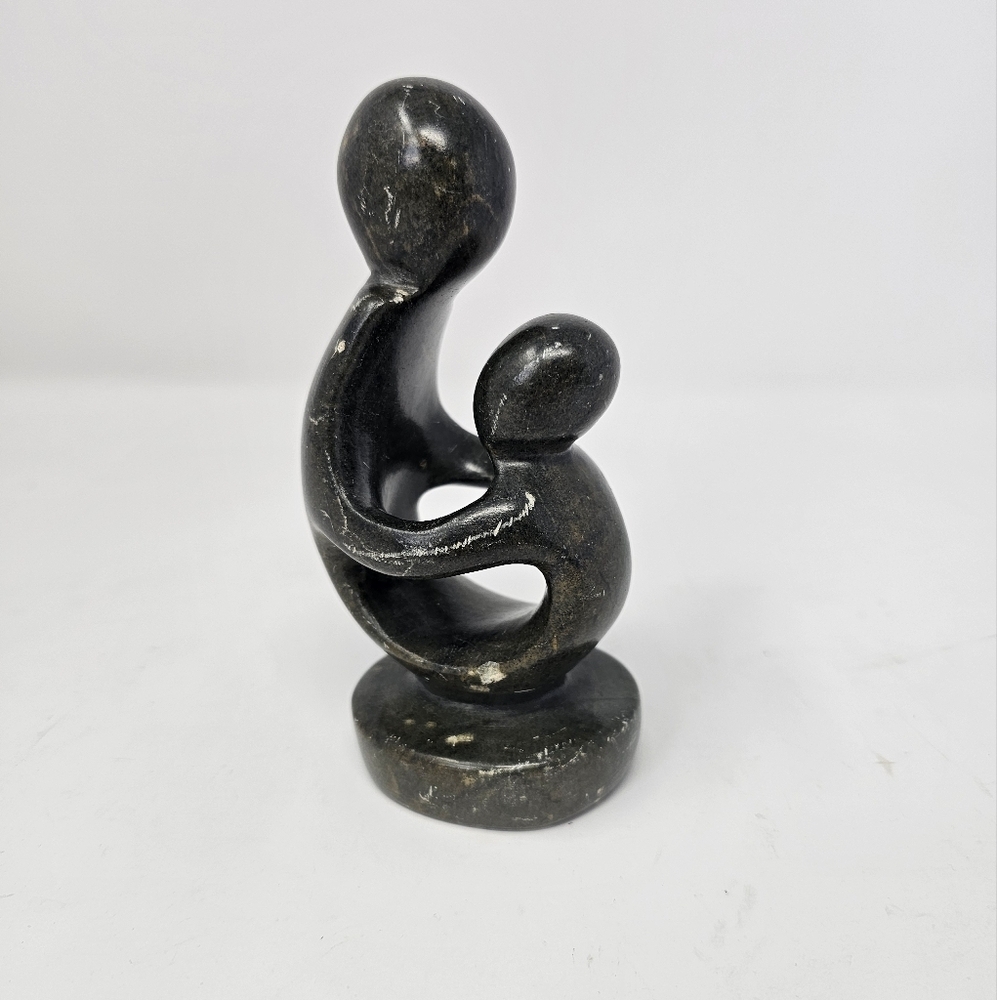 Vintage 5.5" Soapstone Parent & Child Figurine Art Carving Sculpture Mother Baby